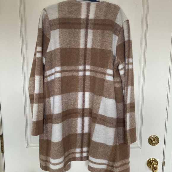 Rachel Zoe Tan Cream Plaid Coat - Lightweight Large - Picture 7 of 9